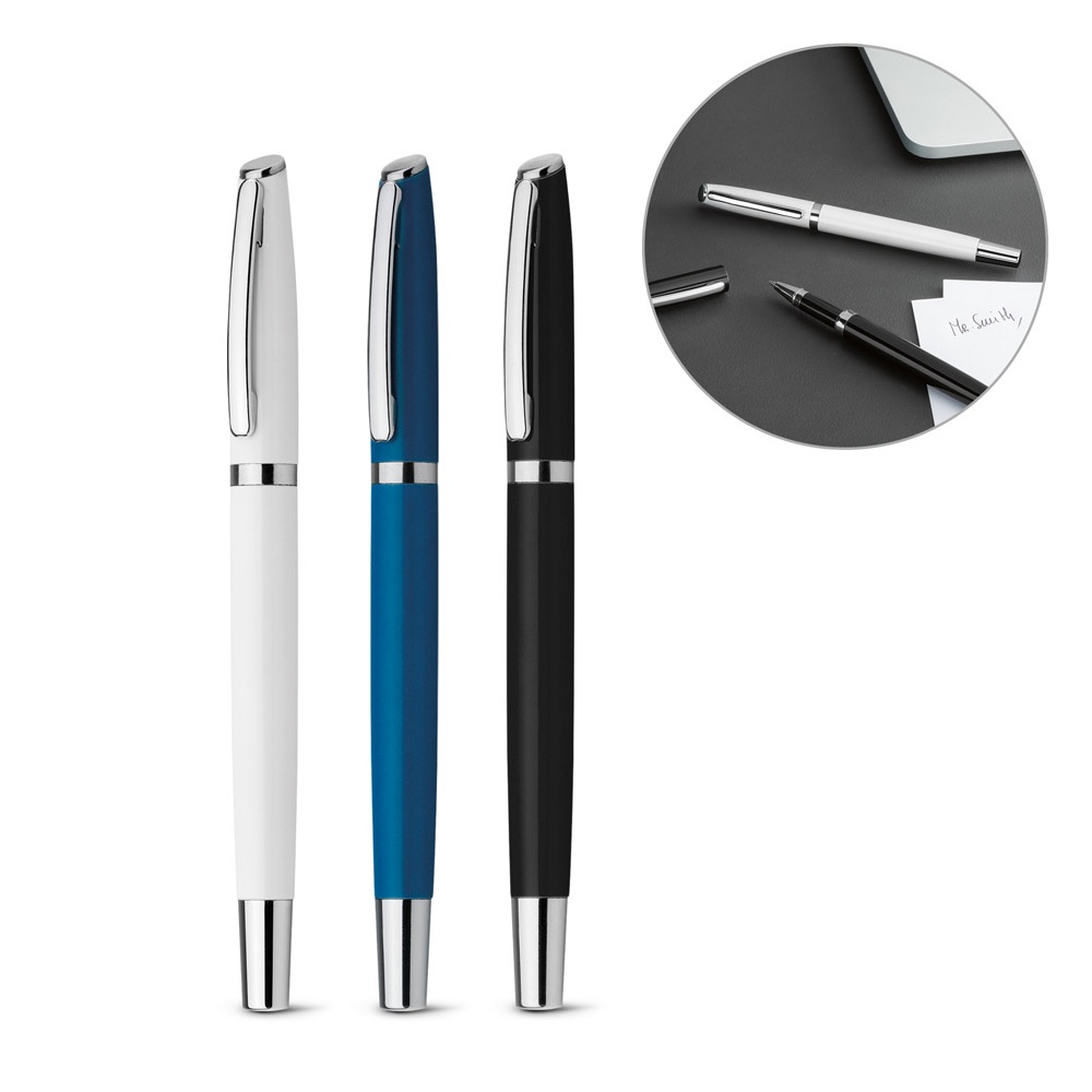 Lando Roller. Caneta Roller em Alumínio com Escrita em Azul