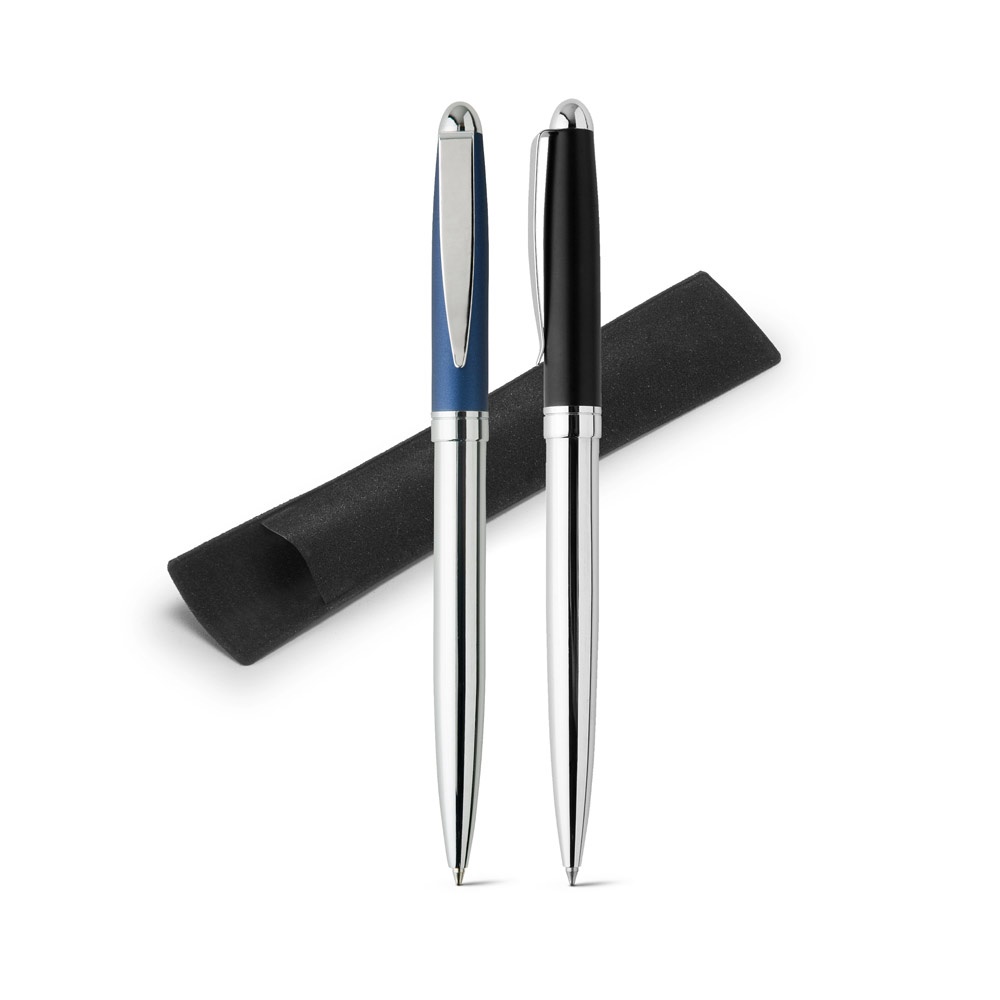 Plata. Caneta Esferográfica em Inox e Escrita em Azul