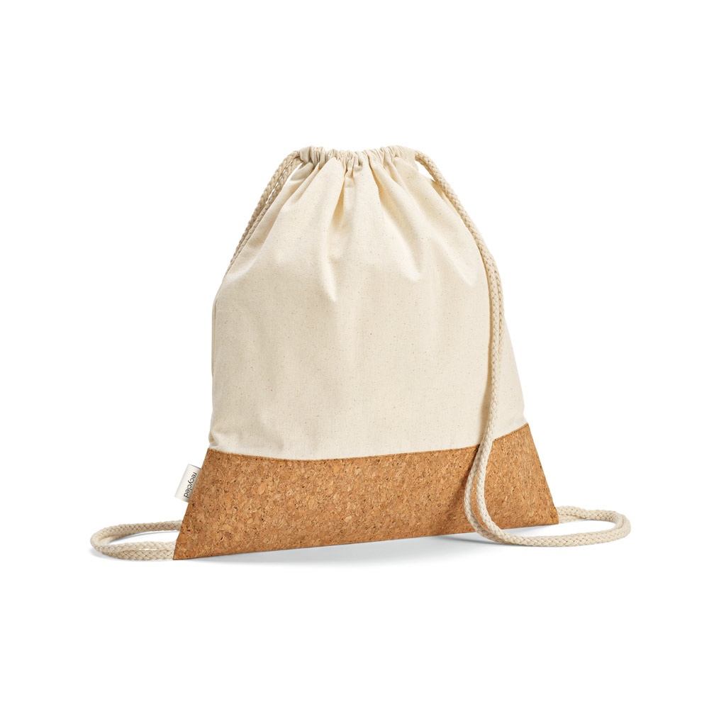 Manaus Bpack. Sacola Tipo Mochila em 70% Algodão Reciclado e 30% Poliéster Reciclado (180g/m²) com Base em Cortiça