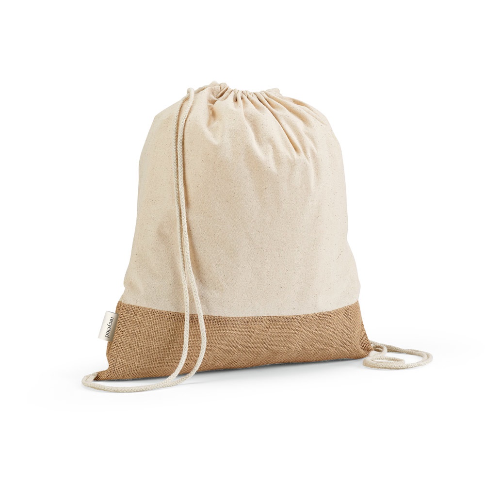 Maldivas Bpack. Sacola Tipo Mochila em 70% Algodão Reciclado e 30% Poliéster Reciclado (180 G/m²) com Base em Juta