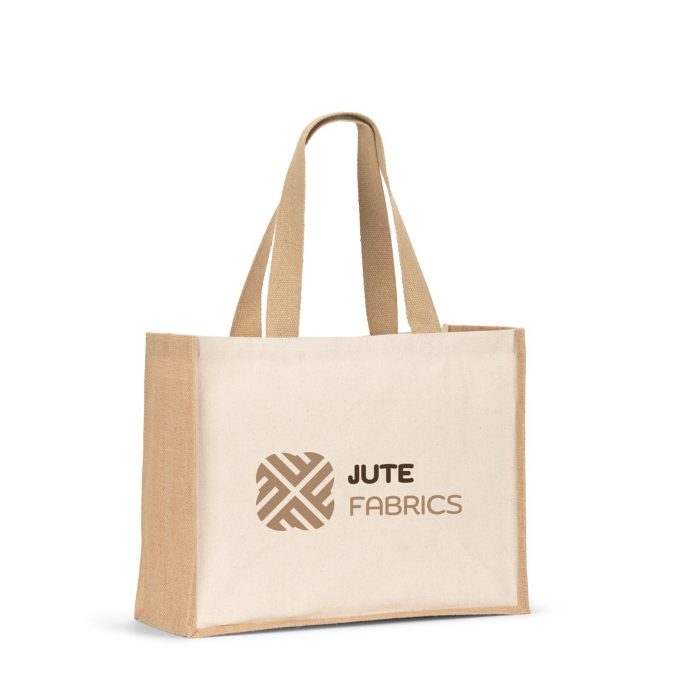 Helsinque. Sacola em Canvas (320g/m²), com Fundo e Laterais em Juta Laminada (350 G/m²) de Tons Naturais