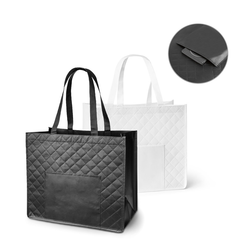 Arleta. Sacola em Non-woven Laminado (110 G/m²) com Bolso Frontal (175 G/m²)
