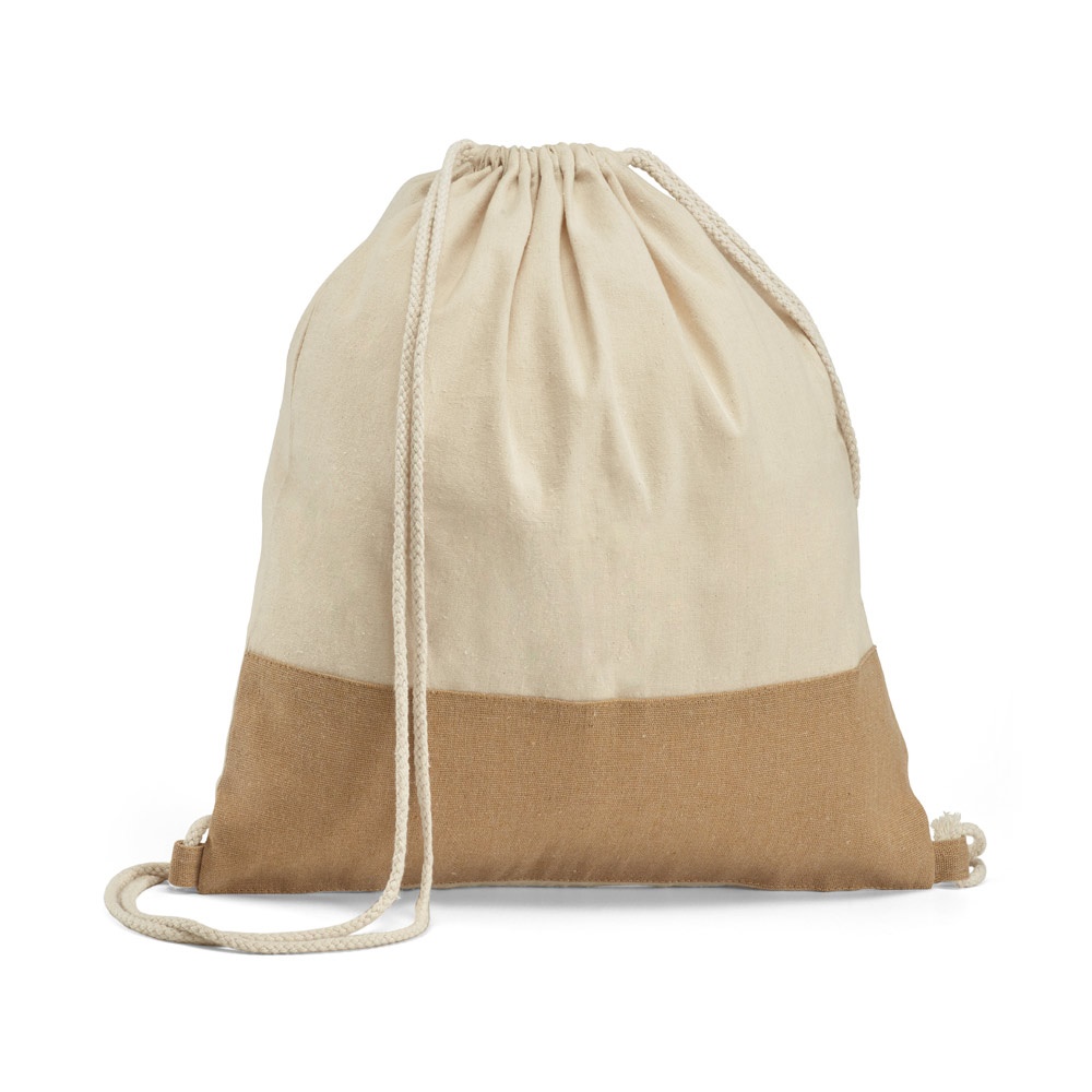 Sablon. Sacola Tipo Mochila 100% Algodão (160 G/m²) com Detalhe em Imitação de Juta