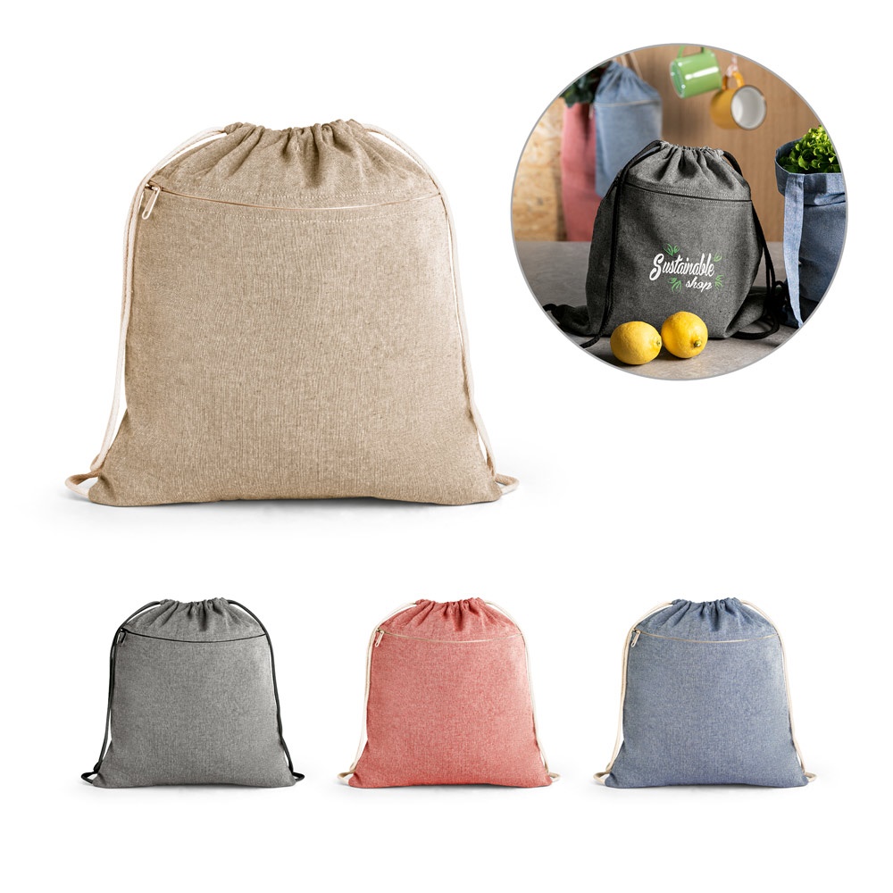 Chancery. Sacola Tipo Mochila Eem 70% Algodão Reciclado e 30% Poliéster Reciclado Sem Tingimento (140 G/m²)