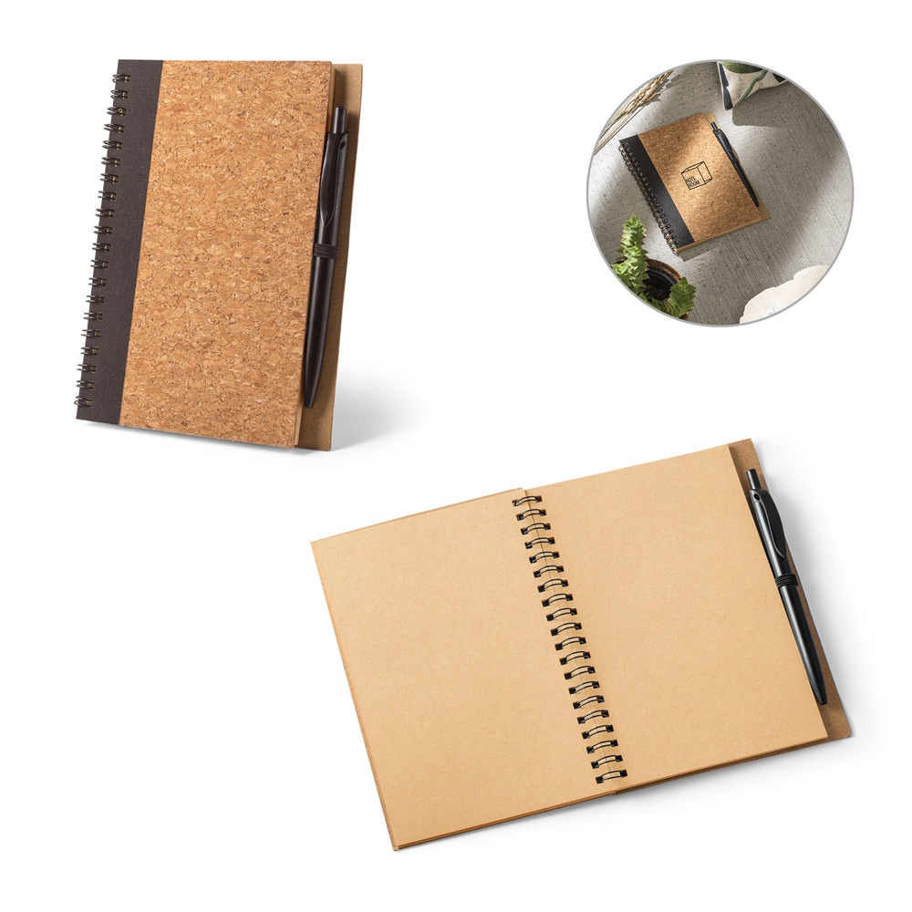 Vicente. Caderno B6 de Capa Dura em Cortiça e Pet 100% Reciclado, com Páginas Lisas Recicladas