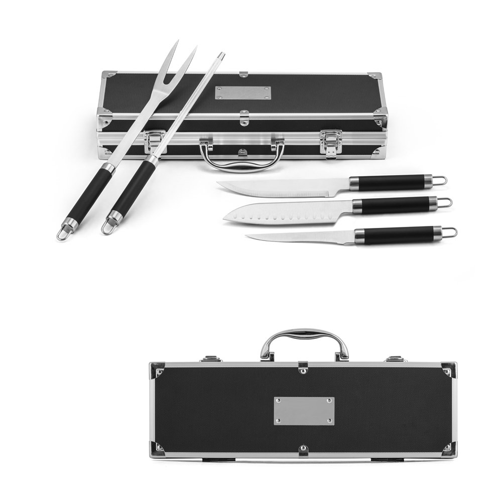 Valastro. Kit Churrasco em Estojo de Alumínio com 5 Utensílios em Aço Inox e Alumínio