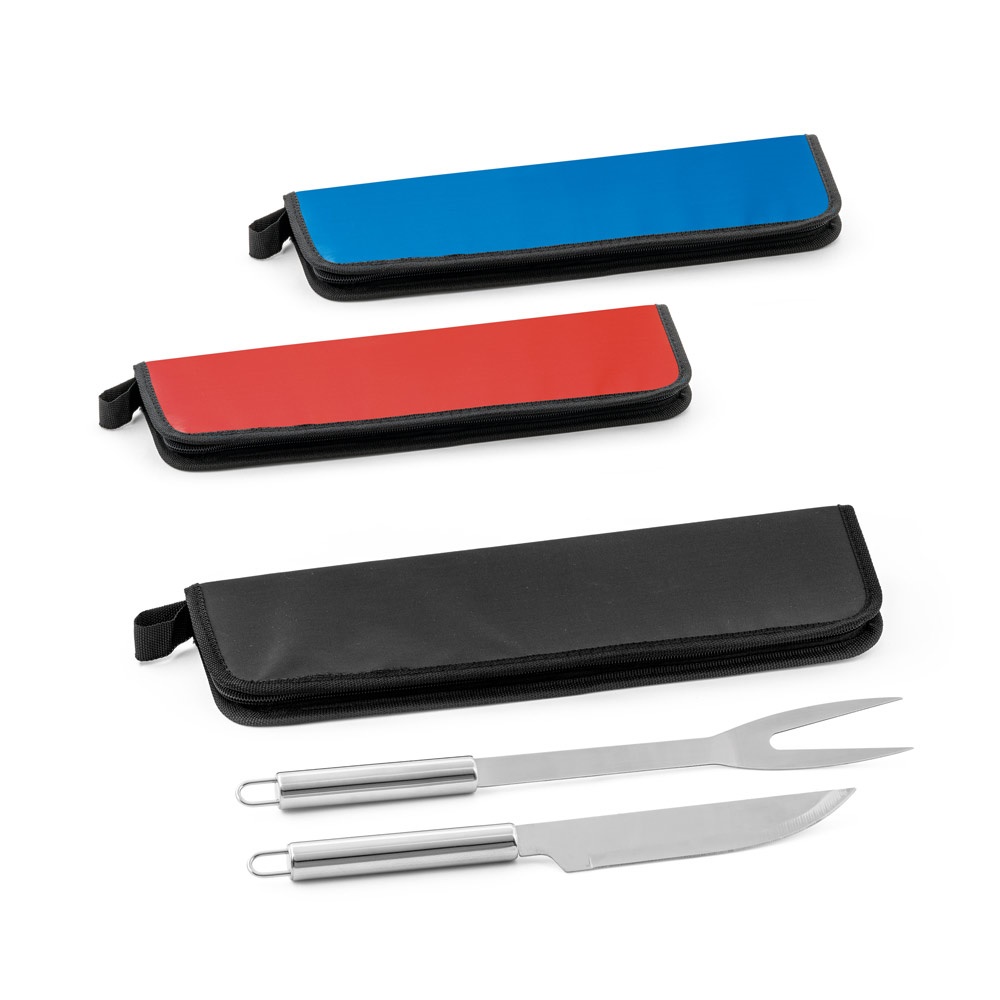 Durand. Kit Churrasco em Estojo de 210d com 2 Utensílios em Aço Inox