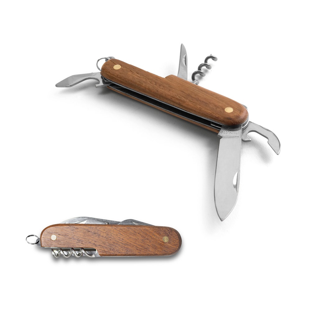 Belpiano. Canivete Multifunções com 5 Funções em Aço Inox e Madeira
