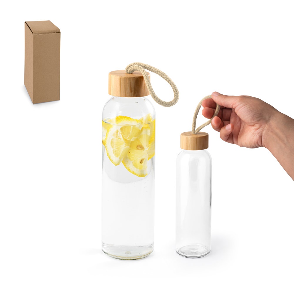 Soler Bambu. Squeeze para Sublimação em Vidro com Tampa em Bambu (500 Ml)