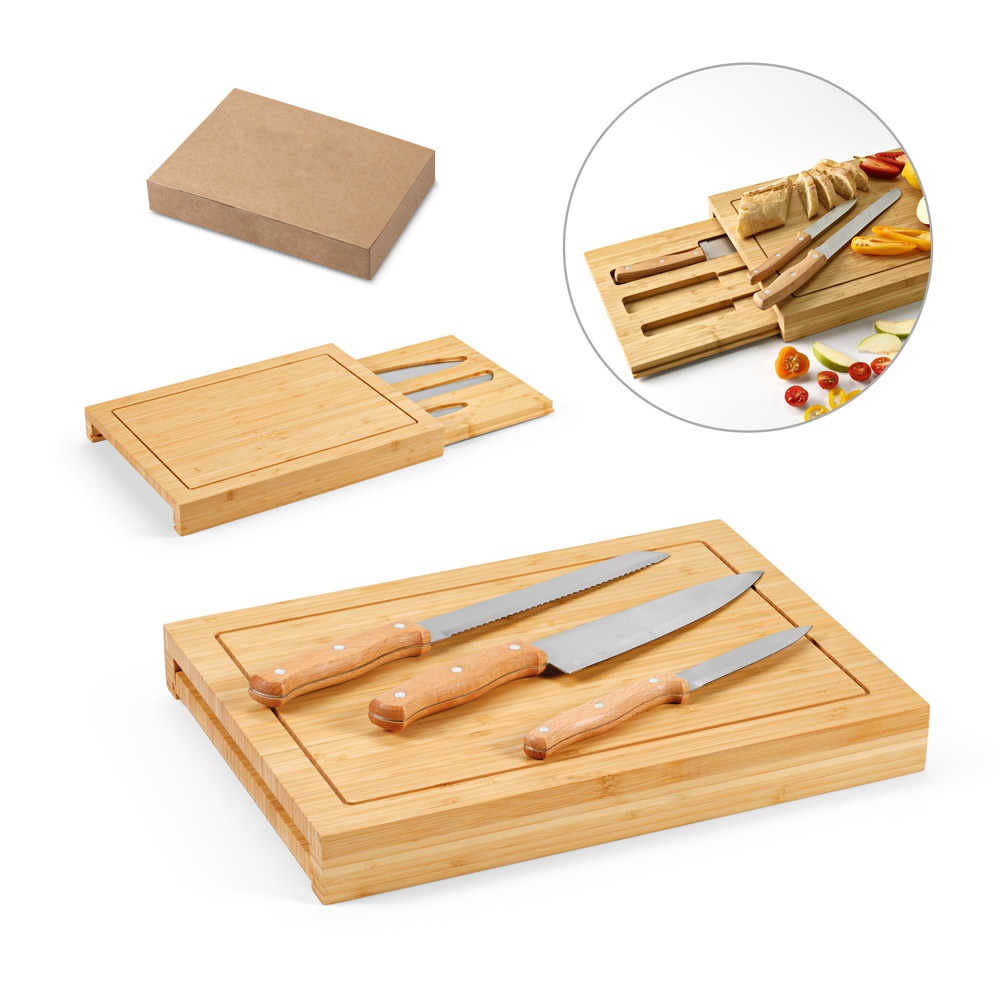 Mugwort. Conjunto de Tábuas em Bambu com 3 Facas Inclusas
