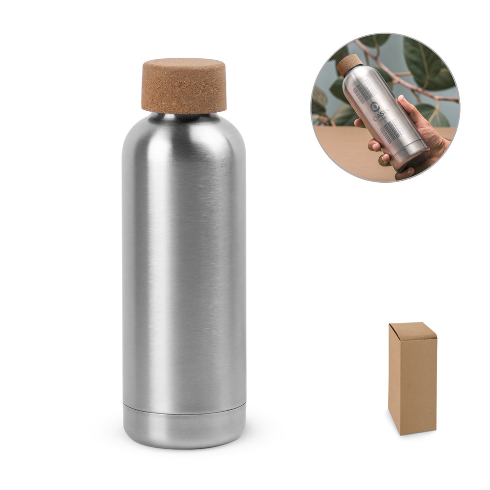 Daley. Squeeze em Aço Inox de Parede Simples com Tampa em Cortiça (760 Ml)