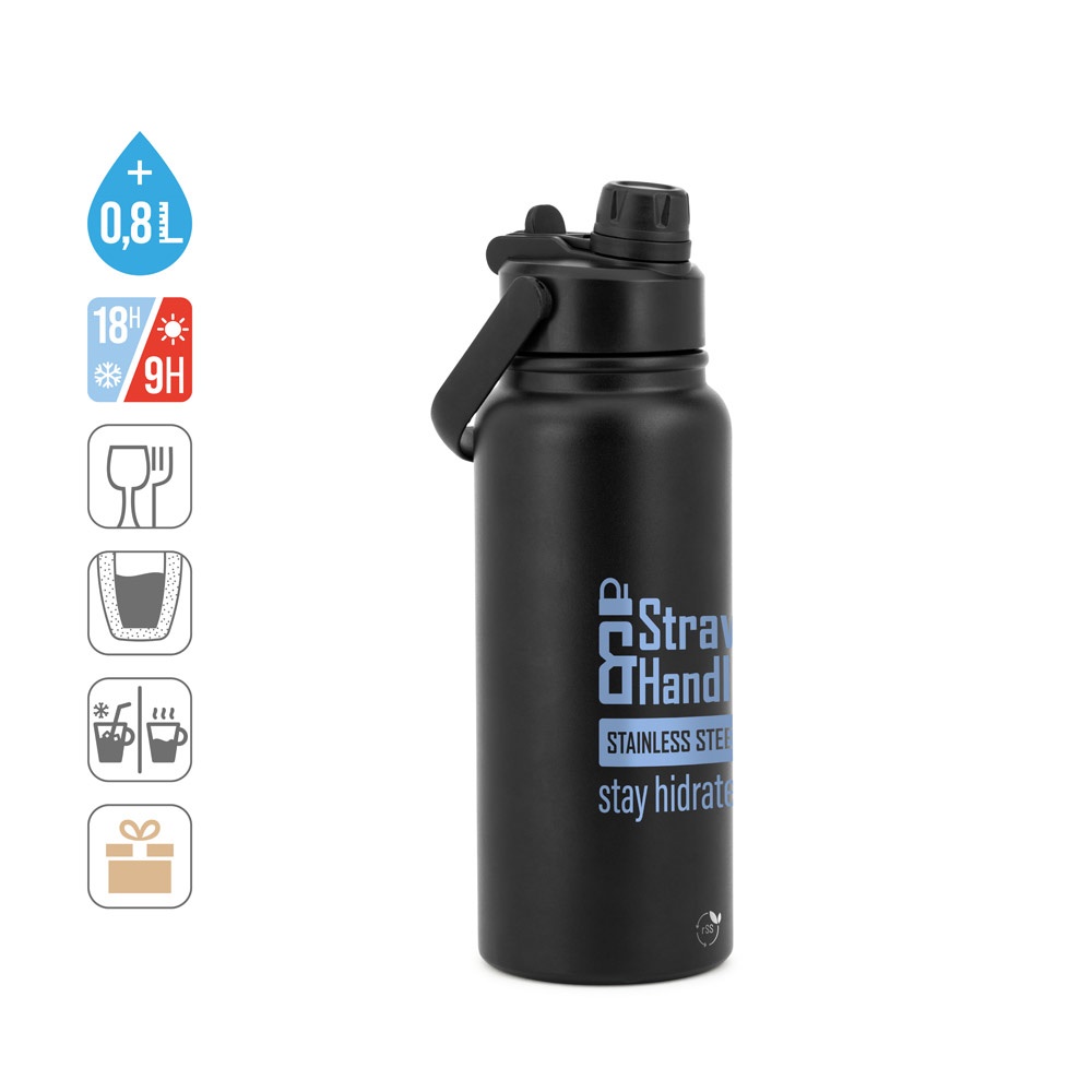 Alcaraz. Garrafa em Aço Inox 90% Reciclado, com Parede Dupla Isolada a Vácuo (830 Ml)