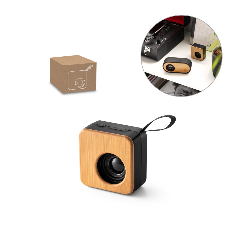 Mayer. Caixa de Som Portátil com Autonomia de 4h (500 Mah), em Bambu e Abs 100% Reciclado