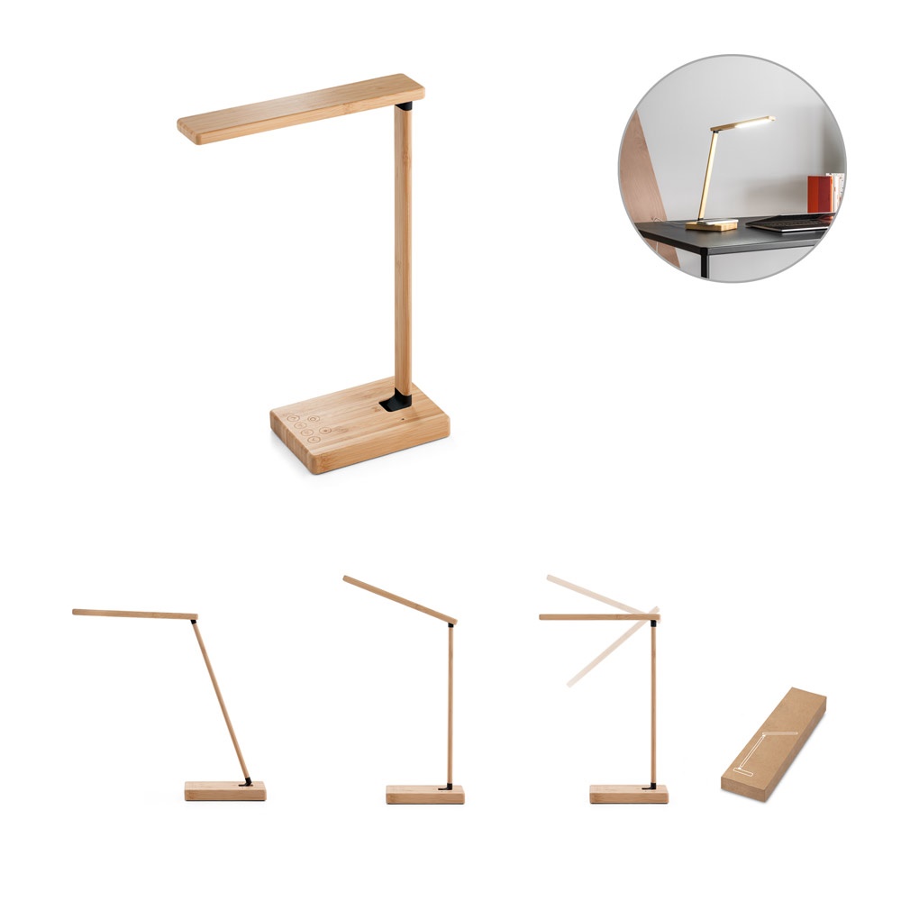 Morey. Luminária com Carregador Por Indução Super-rápido (15w), em Bambu