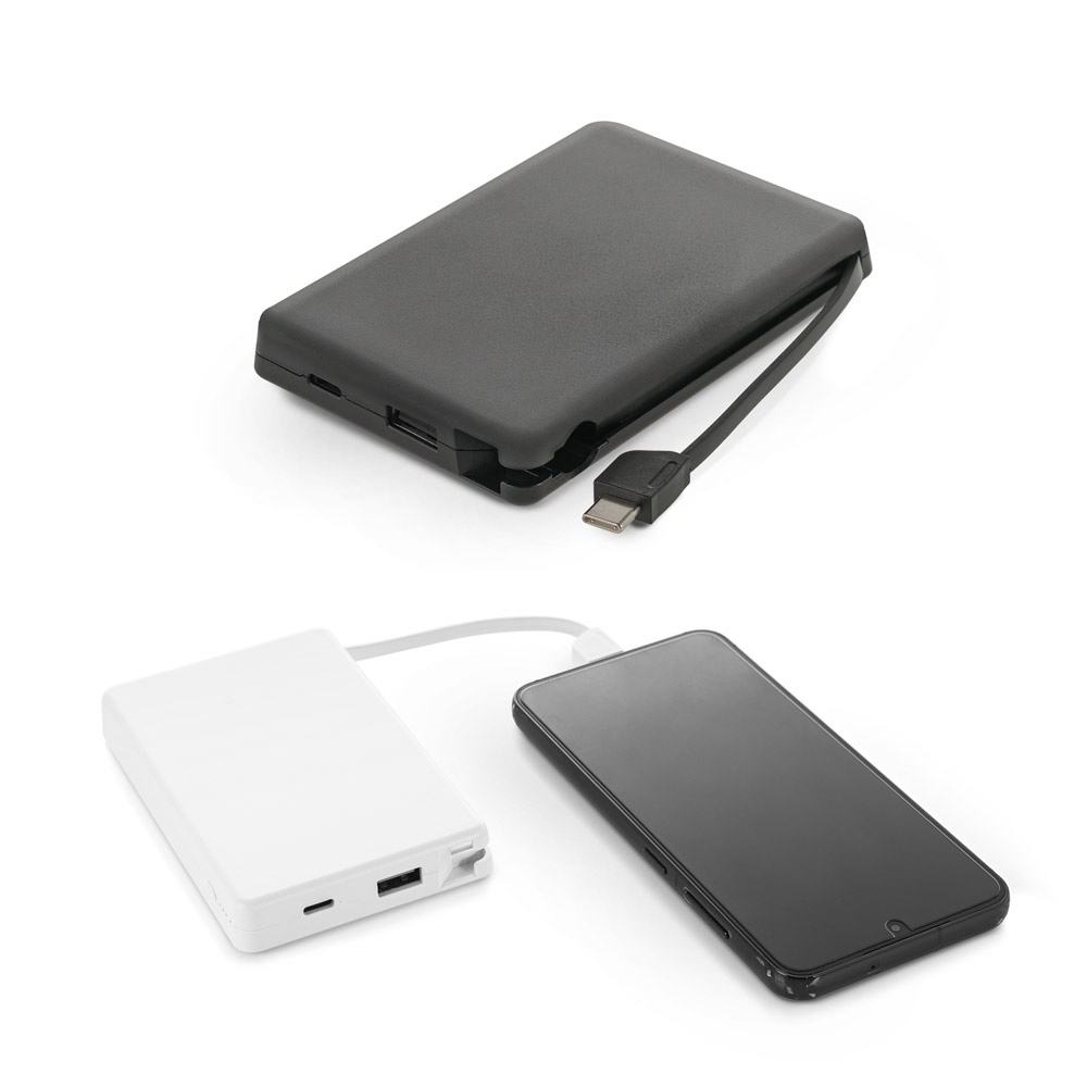 Lattes. Bateria Portátil com Cabo Integrado, em Abs 100% Reciclado (10'000 Mah)