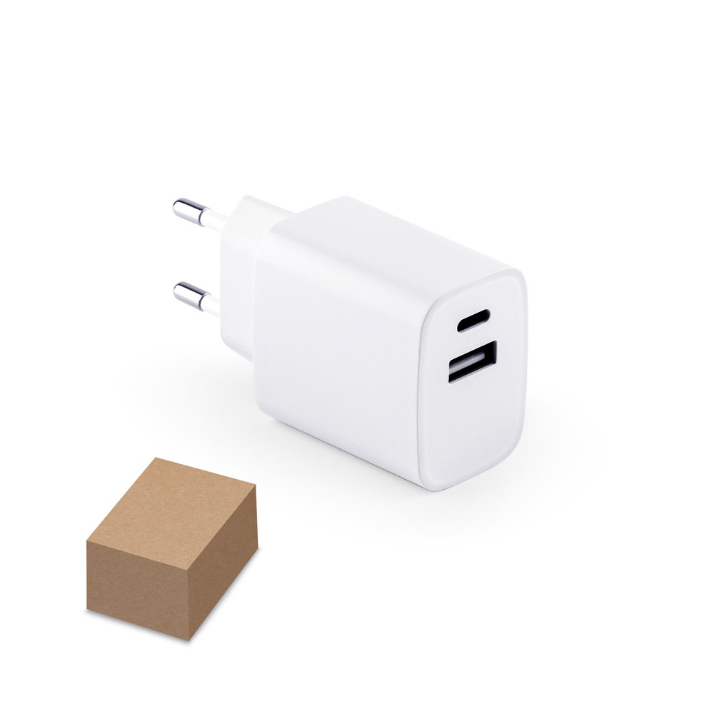 Wegener. Adaptador de Corrente com Porta Usb-a 18w e Usb-c 20w em Abs 100% Reciclado